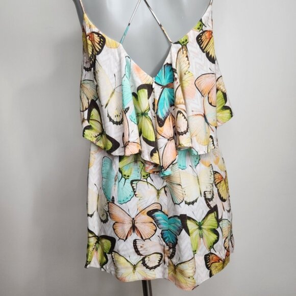 Farm Rio Butterfly Print Ruffle Bodice Thin Strap Mini Dress Size S - Picture 7 of 16